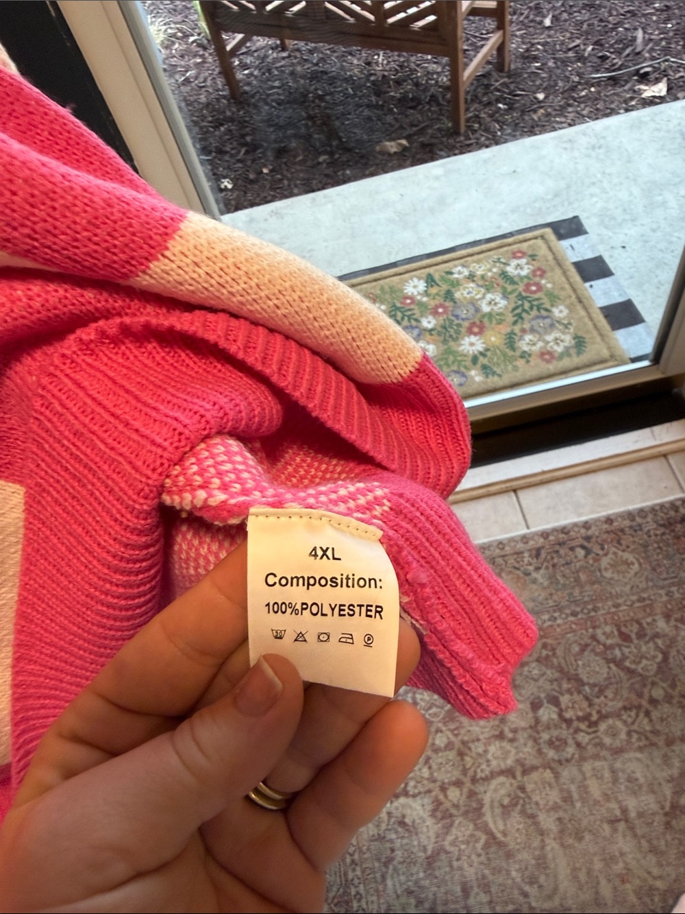 Pink and Cream Checkerboard Knit Sweater - Picture 2 of 4